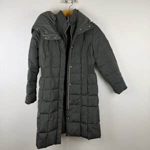 Cole Haan Olive Green Long Down Puffer Coat Jacket Size L Hooded